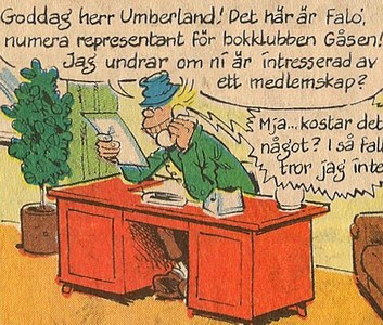 Uti vår hage av Krister Petersson - Bokklubben Gåsen (KP 5): Faló försöker att via telefon värva medlemmar till bokklubben Gåsen.