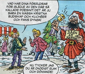 Uti vår hage av Krister Petersson - Julmarknad (PLY-04, PAN-14): Faló är med Yvette på julmarknad och de ska bl.a försöka hitta julklappar till Yvettes föräldrar samt Falós faster Hilda. Bland säljarna på marknaden finns förutom Konrad Bärnevik som säljer poesi även Fylle-Börje och Kalle Spånholk som säljer "hemkokt" saft...