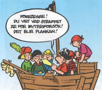 Uti vår hage av Krister Petersson - Myteriförsök på piratskeppet (VåP 132): När barnen leker pirater så är det ett myteriförsök så det blir plankan för förrädaren.